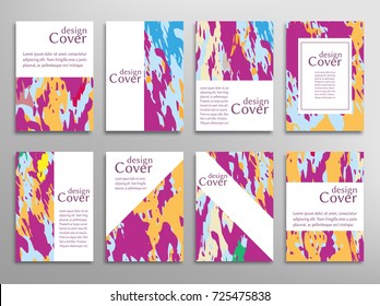 Vector abstract background set. Art template design for invitation card, front page, mockup brochure theme style, banner idea, book cover, booklet print, flyer sheet a4. Colorful grunge texture