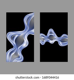 Vector abstract background. A set of dark backgrounds with blue waves. Wallpaper for your phone