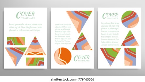 Vector abstract background set with geometric elements, grunge texture. Book booklet cover a4, art template design, list, front page, banner, flyer. Mockup brochure theme style, blank, card, sheet