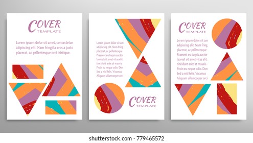 Vector abstract background set with geometric elements, grunge texture. Book booklet cover a4, art template design, list, front page, banner, flyer. Mockup brochure theme style, blank, card, sheet