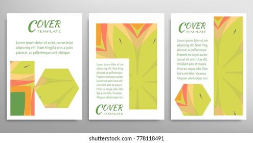 Vector abstract background set with grunge texture, decor elements. Book booklet cover a4, art template design, list, front page, banner, flyer. Mockup brochure theme style, blank, card, sheet