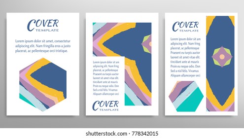 Vector abstract background set with grunge texture, decor elements. Book booklet cover a4, art template design, list, front page, banner, flyer. Mockup brochure theme style, blank, card, sheet