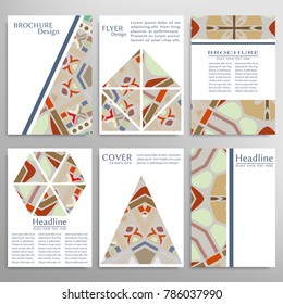 Vector abstract background set with modern geometric elements. Presentation templates. Cover a4 art design, front page, banner, flyer, card. Business mockup template for brochure or booklet