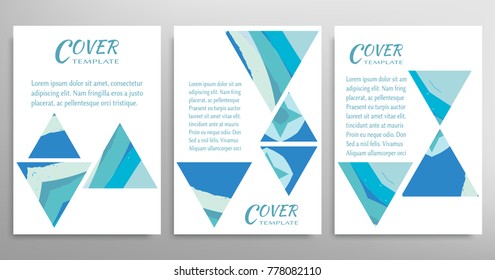 Vector abstract background set with triangle elements, grunge texture. Book booklet cover a4, art template design, list, front page, banner, flyer. Mockup brochure theme style, blank, card, sheet