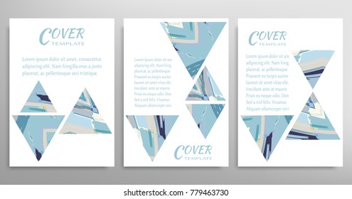 Vector abstract background set with triangle elements, grunge texture. Book booklet cover a4, art template design, list, front page, banner, flyer. Mockup brochure theme style, blank, card, sheet