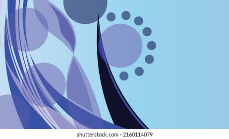 Vector abstract background. Shades of blue. Across the left side geometric objects and waves complemented by light blue circles. Left space without objects on the right side.