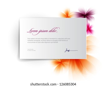 Vector abstract background: a sheet of white note paper / letter / postcard with flowers