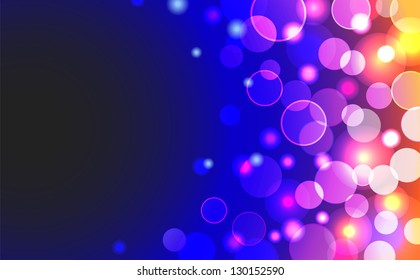 Vector abstract background with shiny blurred blue, yellow, pink colored lights in horizontal format