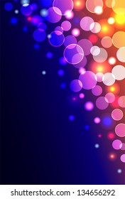Vector abstract background with shiny blurred blue, yellow, pink colored lights in vertical format