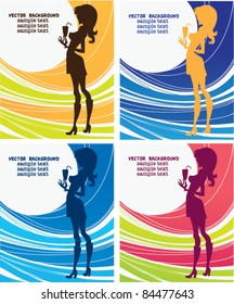 vector abstract background with silhouette of beautiful drinking woman