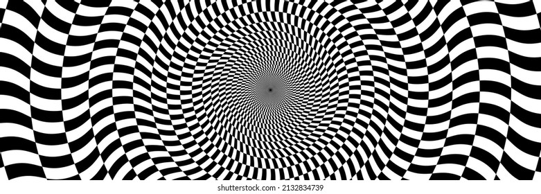 Vector abstract background. Simple  illustration with optical illusion, op art. Long horizontal banner.