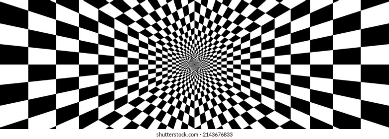 Vector abstract background. Simple  illustration with optical illusion, op art. Long horizontal banner.