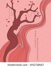 vector abstract background with simple japanese pattern and stylized sakura tree on orange and brown colours