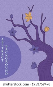 vector abstract background with simple japanese pattern and stylized sakura branch in dark purple and yellow colours