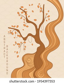 fondo abstracto vectorial con un sencillo patrón japonés y un estilizado árbol sakura con colores amarillos