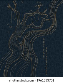 vector abstract background with simple japanese pattern and stylized sakura black and gold colours