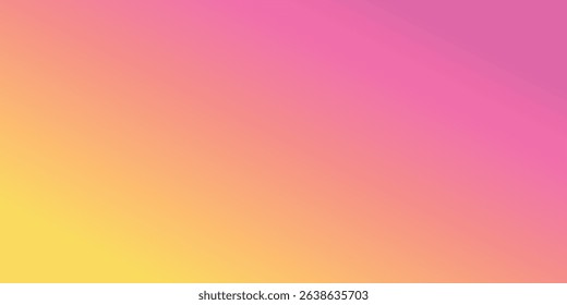 Vector abstract background with a smooth diagonal gradient blend of vibrant pink, orange, and yellow. Modern, editable summer color palette for branding, UI design, and social media posts.
