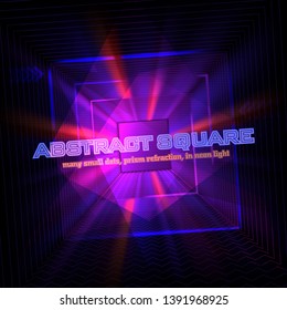 Vector abstract background, squares, dots and neon glow in retrostyle