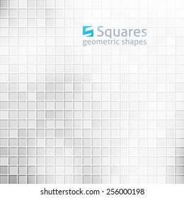 vector abstract background with squares and logo of letter S, gray color
