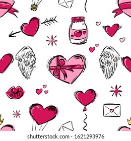 Vector abstract background for St. Valentine's Day. Hand drawing. Seamless pattern