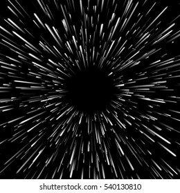 Vector Abstract Background With Star Warp Or Hyperspace 
With Free Space In The Center, Light Of Moving Stars Concept.