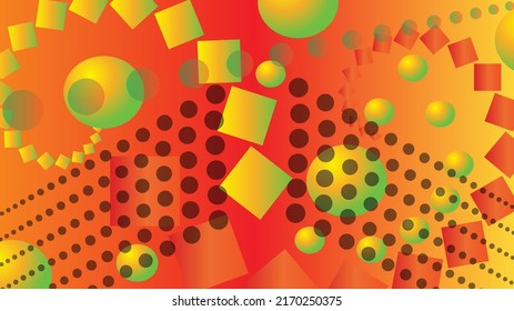 Vector abstract background in summer and autumn colors. Geometric shapes. Trendy abstract wallpaper and design. Squares and circles. Yellow and red color. Harmonious color balance