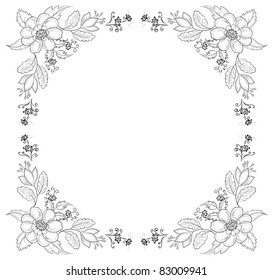 Vector, abstract background with a symbolical flowers, monochrome contours