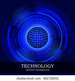 Vector abstract background technology of the future. The planet is illuminated in blue color.