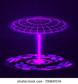 Vector abstract background technology of the future, laser flow. The hologram of the spaceship is light.