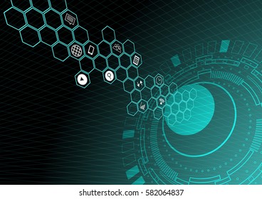 Vector abstract background technology with icon concept perspective view