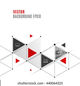 Vector abstract background template with red triangles and arrows for business and communication in flat style with grid connection concept. Minimal, simple and clean design. 
