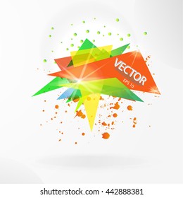 Vector abstract background template with triangle banner. Artistic gradient geometric backdrop for graphic design, poster, flayer, label, leaflet, placard. Vector fractal illustration.