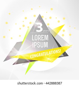 Vector abstract background template with triangle banner. Artistic gradient geometric backdrop for congratulation, invitation party, placard, poster, flayer. Vector fractal illustration.