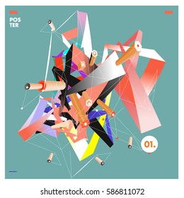 Vector abstract background template with triangle banner. Artistic gradient geometric backdrop for graphic design poster and label. Vector fractal illustration.