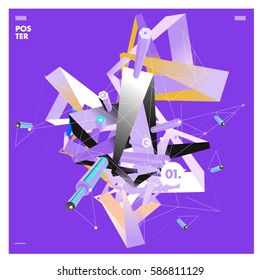 Vector abstract background template with triangle banner. Artistic gradient geometric backdrop for graphic design poster and label. Vector fractal illustration.