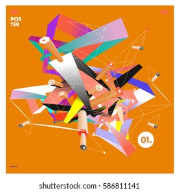 Vector abstract background template with triangle banner. Artistic gradient geometric backdrop for graphic design poster and label. Vector fractal illustration.