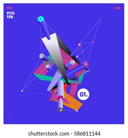 Vector abstract background template with triangle banner. Artistic gradient geometric backdrop for graphic design poster and label. Vector fractal illustration.