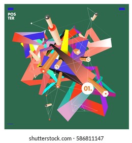 Vector abstract background template with triangle banner. Artistic gradient geometric backdrop for graphic design poster and label. Vector fractal illustration.