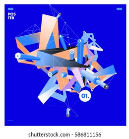 Vector abstract background template with triangle banner. Artistic gradient geometric backdrop for graphic design poster and label. Vector fractal illustration.