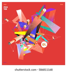 Vector abstract background template with triangle banner. Artistic gradient geometric backdrop for graphic design poster and label. Vector fractal illustration.
