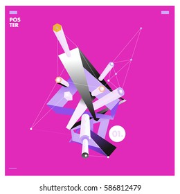 Vector abstract background template with triangle banner. Artistic gradient geometric backdrop for graphic design poster and label. Vector fractal illustration.