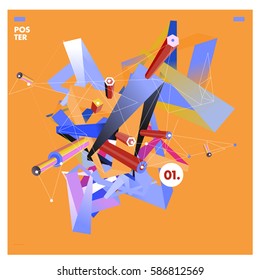 Vector abstract background template with triangle banner. Artistic gradient geometric backdrop for graphic design poster and label. Vector fractal illustration.