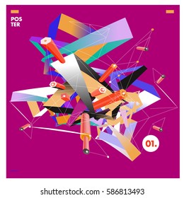 Vector abstract background template with triangle banner. Artistic gradient geometric backdrop for graphic design poster and label. Vector fractal illustration.