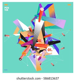 Vector abstract background template with triangle banner. Artistic gradient geometric backdrop for graphic design poster and label. Vector fractal illustration.