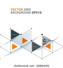 Vector abstract background template with triangles and arrows for business and communication in flat style with grid connection concept. Minimal, simple and clean design. 
