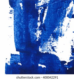 Vector abstract background texture brush stroke hand painted with acrylic paint, blue on white color.