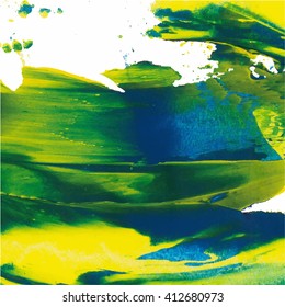 Vector abstract background texture brush stroke hand painted with acrylic paint, blue, green, yellow on white color.