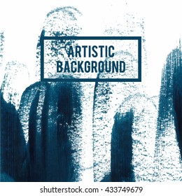 Vector abstract background texture brush stroke hand painted with acrylic paint, blue on white color.
