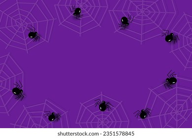 Vector Abstract background texture with copy space, spiders and cobwebs in trendy Halloween shades