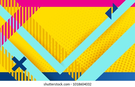 	
Vector abstract background texture design, bright poster, banner yellow background, pink and blue stripes and shapes.